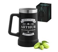 Maverton Mug Isotherme Noir 700ml avec gravure - Chope à Bière en Acier Inoxydable avec Boîte - Cadeau Personnalisé pour hommes - Cadeau Anniversaire Homme Connaisseur