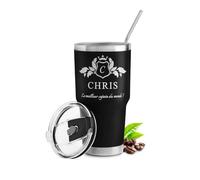 Maverton Mug Isotherme Noir 800ml - Mug Personnalisé en Acier Inoxydable avec 2 Pailles et Brosse de Nettoyage - Cadeau Anniversaire Mariage pour Époux - Idee Cadeau Mari Meilleur copain