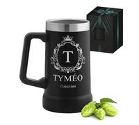 Maverton Mug Isotherme Personnalisable Noir 700 ml, Verre a Biere en Inox | Mug avec Anse, Idee Cadeau Homme, Cadeau Personnalisé pour Amateur de Bière avec prénom gravé Laurier