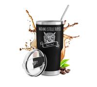 Maverton Mug Isotherme Personnalisable Noir en Acier Inoxydable 800 ml - Mug Personnalisé Maitresse avec 2 Pailles et Brosse - Cadeau Maitresse d'École fin d'année - Cadeau Prof Super Prof