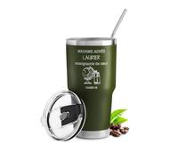 Maverton Mug Isotherme Personnalisable Vert en Acier Inoxydable 800 ml - Mug Personnalisé Maitresse avec 2 Pailles et Brosse - Cadeau Maitresse d'École fin d'année - Cadeau Prof