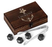 Maverton Pierres à Whisky dans la boîte personnalisée - Cadeau d’Anniversaire pour Chaque Homme - Coffret de 6 Pierres - Boîte en Bois gravée - Lot de Pierres en Granit - Ancre