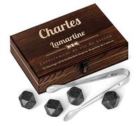 Maverton Pierres à Whisky dans la boîte personnalisée - Cadeau d’Anniversaire pour Chaque Homme - Coffret de 6 Pierres - Boîte en Bois gravée - Lot de Pierres en Granit - Garçon