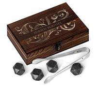 Maverton Pierres à Whisky dans la boîte personnalisée - Cadeau d’Anniversaire pour Chaque Homme - Coffret de 6 Pierres - Boîte en Bois gravée - Lot de Pierres en Granit - Feuilles