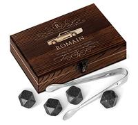 Maverton Pierres à Whisky dans la boîte personnalisée - Cadeau d’Anniversaire pour Chaque Homme - Coffret de 6 Pierres - Boîte en Bois gravée - Lot de Pierres en Granit - Voiture