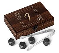 Maverton Pierres à Whisky dans la boîte personnalisée - Cadeau d’Anniversaire pour Chaque Homme - Coffret de 6 Pierres - Boîte en Bois gravée - Lot de Pierres en Granit - Lettrine