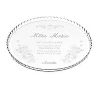 MAVERTON Plat à gâteau Rond gravé - en Verre - Personnalisé - Idée Cadeau pour pâtissier - Cadeau pour Femme - Présentoir pour Amateur de gâteau - Fleurs