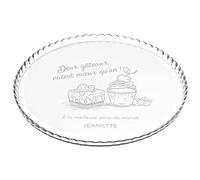 MAVERTON Plat à gâteau Rond gravé - en Verre - Personnalisé - Idée Cadeau pour pâtissier - Cadeau pour Femme - Présentoir pour Amateur de gâteau - Gâteaux