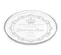 MAVERTON Plat à gâteau Rond gravé - en Verre - Personnalisé - Idée Cadeau pour pâtissier - Cadeau pour Femme - Présentoir pour Amateur de gâteau - Reine