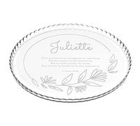 MAVERTON Plat à gâteau Rond gravé - en Verre - Personnalisé - Idée Cadeau pour pâtissier - Cadeau pour Femme - Présentoir pour Amateur de gâteau - Feuilles