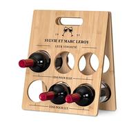 Maverton Porte-bouteille personnalisé pour couple - Casier décoratif pour 6 bouteilles - support vin autoportant en bambou avec impression - noces - mariage - pour parents - Verres