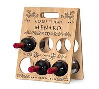 Maverton Porte-bouteille personnalisé pour couple - Casier décoratif pour 6 bouteilles - support vin autoportant en bambou avec impression - noces - mariage - pour parents - Alliance