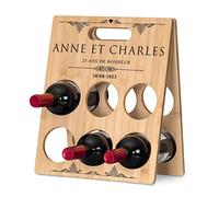 Maverton Porte-bouteille personnalisé pour couple - Casier décoratif pour 6 bouteilles - support vin autoportant en bambou avec impression - noces - mariage - pour parents - Noces
