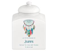 Maverton Pot à biscuits avec impression pour femme - Bocal à Bonbons personnalisé pour elle - Pot de stockage en céramique avec couvercle - pour anniversaire - pour maman - Atrappe-rêves