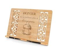 Maverton Pupitre Livre pour homme - Support de Lecture gravé pour lui - 24cmx39cm - Bois de bambou - Accessoire personnalisé - Pour livre de cuisine - Pour Anniversaire - Champignons