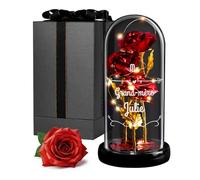 Maverton Rose Eternelle Sous Cloche en Verre avec Personnalisation - Fleur Eternelle Cadeau Maman - Rose Rouge Artificielle 21x11 avec Lumière LED - Idee Cadeau Anniversaire Femme Original -grand-mere
