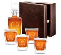 Maverton Set de 4/6 Verres et Carafe Whisky personnalisés - Ensemble gravé pour couple - Set Whisky pour amis - Cadeau Couple - Saint Valentin - Anniversaire Mariage - Laurier