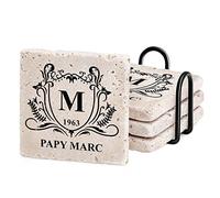 Maverton Set de 4 Dessous de Verres personnalisés, sous-verres en Ardoise | Ensemble de 4 Dessous de Verre avec Support en métal Noir, Set pour Homme, pour Anniversaire, pour Papa/Papy, Papy