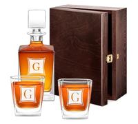 Maverton Set Whisky personnalisable - Carafe en verre et 2/4 / 6 Verres a Whisky Cadeau Homme - Ensemble Whiskey Élégant - Design Unique - pour Connaisseur - Cadeau Anniversaire Homme - Carré