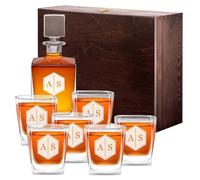 Maverton Set Whisky personnalisable - Ensemble de Carafe whisky 810 ml et 6 verres de 250 ml - Souvenir pour meilleur copain - Service Whiskey- Idee Cadeau Homme - Cadeau Anniversaire Homme -Initiales
