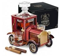 Maverton Set Whisky personnalisé pour lui - Carafe Whisky 900 ml dans une Voiture en Bois Vintage avec 2x Verre Personnalisé - Idee Cadeau Homme Anniversaire - Cadeau Noel Personnalisable - initiales