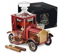 Maverton Set Whisky personnalisé pour lui - Carafe Whisky 900 ml dans une Voiture en Bois Vintage avec 2x Verre Personnalisé - Idee Cadeau Homme Anniversaire - Cadeau Noel Personnalisable - millésime