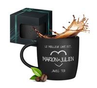 Maverton Tasse en céramique personnalisée pour couples, 0,4l Mug original | Avec Coffret Cadeau pour parents, souvenir anniversaire de mariage, crémaillère, Noël, intérieur noir, meilleur café