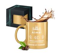 Maverton Tasse en céramique personnalisée pour femme, 330 ml Mug décoratif | Pour maman, pour anniversaire, Noël, Saint-Valentin, Tasse à café avec Coffret Cadeau, or brillant, 40 ans