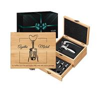 Maverton Tire Bouchon, Coffret en Bambou personnalisé, Accessoires pour vin | Set Sommelier personnalisé, Cadeau pour Couple, Meilleur vin