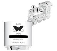 Maverton Tirelire Personnalisable en Métal Argenté pour garçon - Tirelire Enfant Épargne en Forme de Locomotive pour pièces et Billets - Cadeau Anniversaire Fille - Noël - pour nièce
