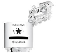 Maverton Tirelire Personnalisable en Métal Argenté pour garçon - Tirelire Enfant Épargne en Forme de Locomotive pour pièces et Billets - Cadeau Anniversaire Fille - Noël - étoile