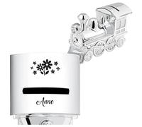 Maverton Tirelire Personnalisable en Métal Argenté pour garçon - Tirelire Enfant Épargne en Forme de Locomotive pour pièces et Billets - Cadeau Anniversaire Fille - Noël - prénom gravé