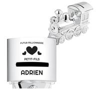 Maverton Tirelire Personnalisable en Métal Argenté pour garçon - Tirelire Enfant Épargne en Forme de Locomotive pour pièces et Billets - Cadeau Anniversaire Fille - Noël - Cadeau pour Petit Fils