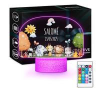 Maverton Veilleuse Bebe Personnalisé LED - Plaque Personnalisée avec Prénom - Motif Animal - Cadeau Bebe Naissance -Naissance Fille - Idee Cadeau Noel pour Garcon - Éclairage Multicolore