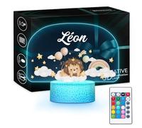 Maverton Veilleuse Bebe Personnalisé LED - Plaque Personnalisée avec Prénom - Motif Animal - Cadeau Bebe Naissance - Naissance Fille - Idee Cadeau Noel pour Garcon - Éclairage Multicolore - Noel