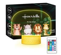 Maverton Veilleuse Bebe Personnalisé LED - Plaque Personnalisée avec Prénom - Motif Animal - Cadeau Bebe Naissance - Idee Cadeau Noel pour Garcon - Éclairage Multicolore