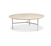 Mavis Table basse Tribeca Chêne ciré rustique. pieds chromés satinés. Ø110 cm