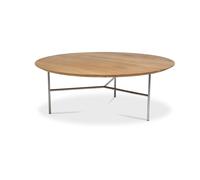 Mavis Table basse Tribeca Chêne huilé rustique. pieds chromés satinés. Ø110 cm