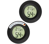 MAVORI® 2 x Mini Thermo-Hygromètre Rond Numérique - Compteur de Température et d'Humidité 2 en 1 - Mini Thermomètre Numérique et Hydromètre d'Humidité - Mesures Précises - Piles Incluses noir