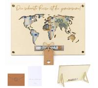 mawmuaw Carte du monde de mariage, cadeau de mariage, voyage, 30 x 20 cm | Cadeau en argent, lune de miel pour couple de mariés, tubes à essai, enveloppes, cadeaux de mariage, emballage d'argent