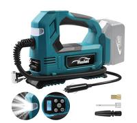 MaxAwe Compresseur à batterie pour Makita 18V, pompe à air électrique sans fil avec câble de voiture et 3 buses, gonfleur de pneu portable avec lumière LED, pour voitures, motos, vélos, ballons (sans