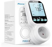 Maxcio Prise Wattmètre Compteur d'Énergie LCD Rétroéclairé [3680W Max] | Surveillance De Consommation Avec 7 Modes Pour Gros Appareils Électroménagers, Calculateur D'Électricité & Économiseur
