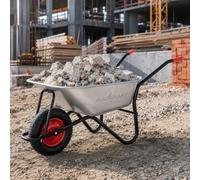 MAXCRAFT Brouette de Chantier 250 kg 100 L Chariot Transport Jardin Pneus avec Chambre à Air Poignée en Caoutchouc Dur - Argent Noir