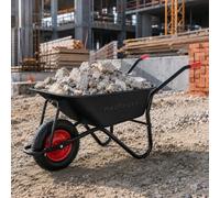 MAXCRAFT Brouette de Chantier 250 kg 100 L Chariot Transport Jardin Pneus avec Chambre à Air Poignée en Caoutchouc Dur - Noir/Rouge - Black Edition