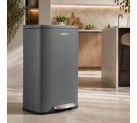 MAXCRAFT Poubelle à pédale Rectangulaire Decobin Poignée 50L en Acier - Seau Intérieur et Couvercle Fermeture en Douceur en plastique recyclé - pour Cuisine Salon Bureau Salle de Bain Métal en Gris