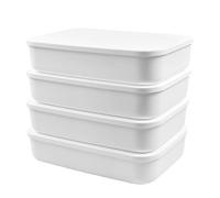 MaxEarn Lot de 4 boîtes de rangement empilables en plastique avec couvercle, 14 l, avec poignées, 36,5 x 26 x 14,5 cm, blanc, pour étagères, cuisine, salle de bain, bureau