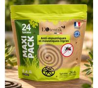 Maxi Pack Spirales Anti-Moustiques et Insectes Volants - Répulsif au Géraniol 0,95% - Fibres Végétales - Jusqu’à 3 h 30 d’Utilisation par Spirale - BSI - L'Otentik