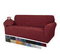 MAXIJIN Creative Jacquard Housse de canapé Extra Large pour 3 ou 4 Places, Super Extensible et antidérapante pour Chiens et Animaux domestiques (4 Places, Rouge Vin)