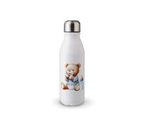 MAXIKIWI - Bouteille d'eau à paroi unique avec bouchon à vis, aluminium léger non isolé, sans BPA, anti-fuite - Lot de Baby Teddy bleu - 500 ml
