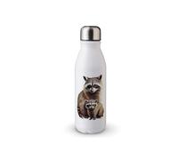 MAXIKIWI Bouteille d'eau à paroi unique avec bouchon à vis, aluminium léger non isolé, sans BPA, anti-fuite - Raton laveur avec son bébé - 500 ml